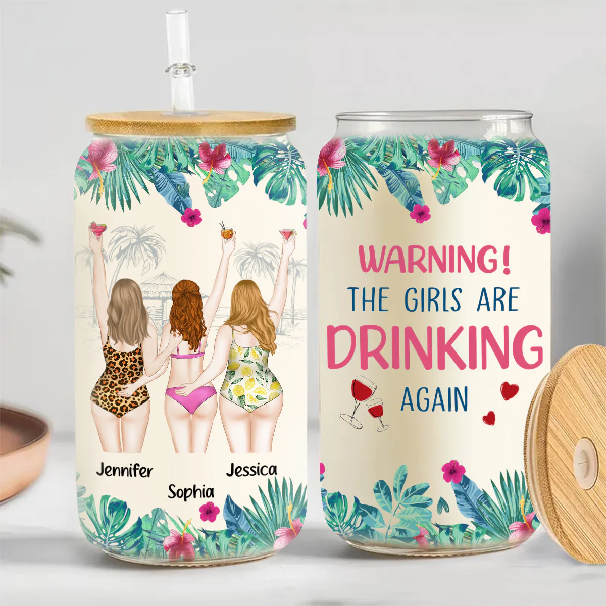 Warning The Girls Are Drinking Again - Personalized Custom Glass Can - Image 2