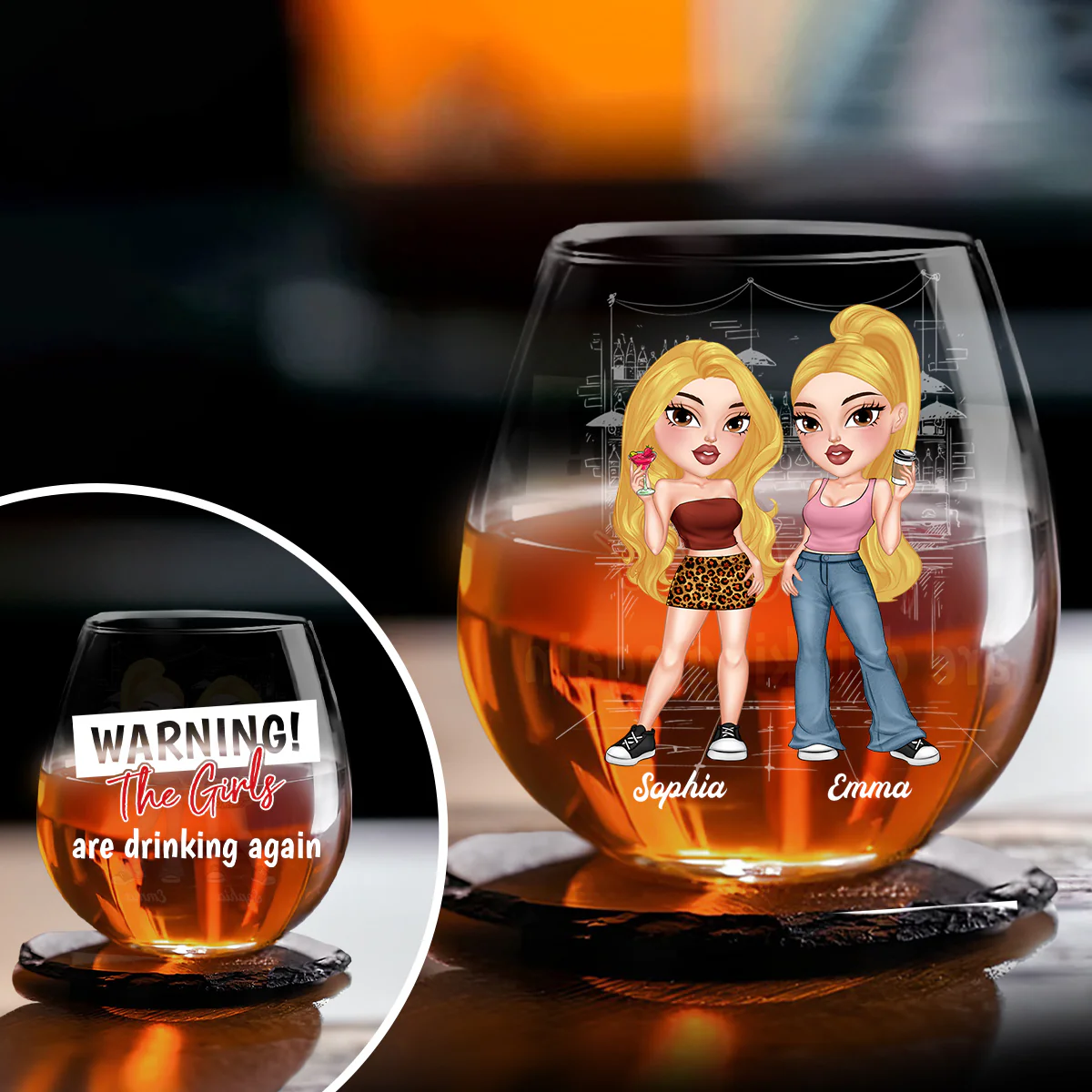 Warning The Girls Are Drinking Again - Personalized Custom Wine Glass - Image 4