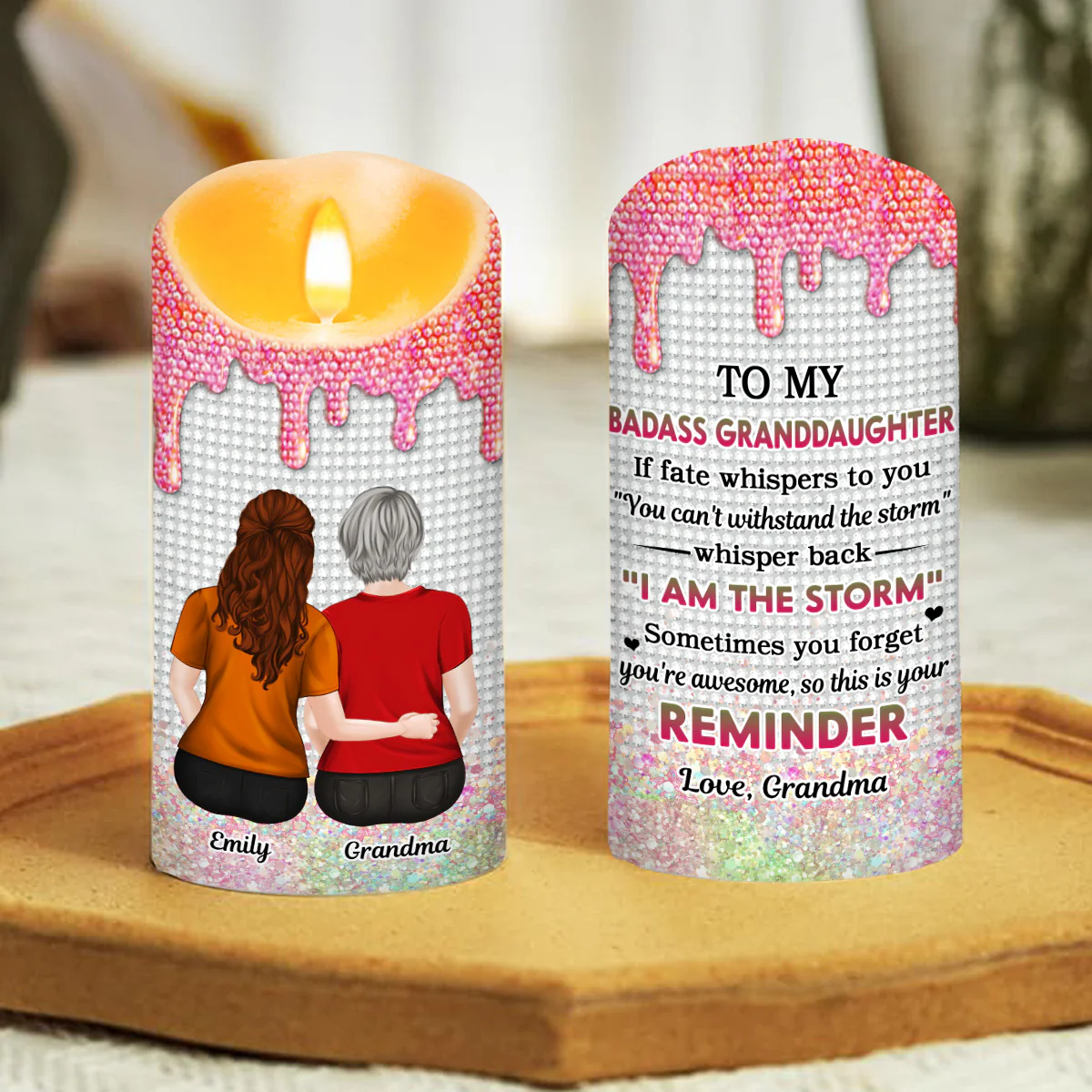 Warrior Granddaughter - Personalized Custom LED Candle - Image 3