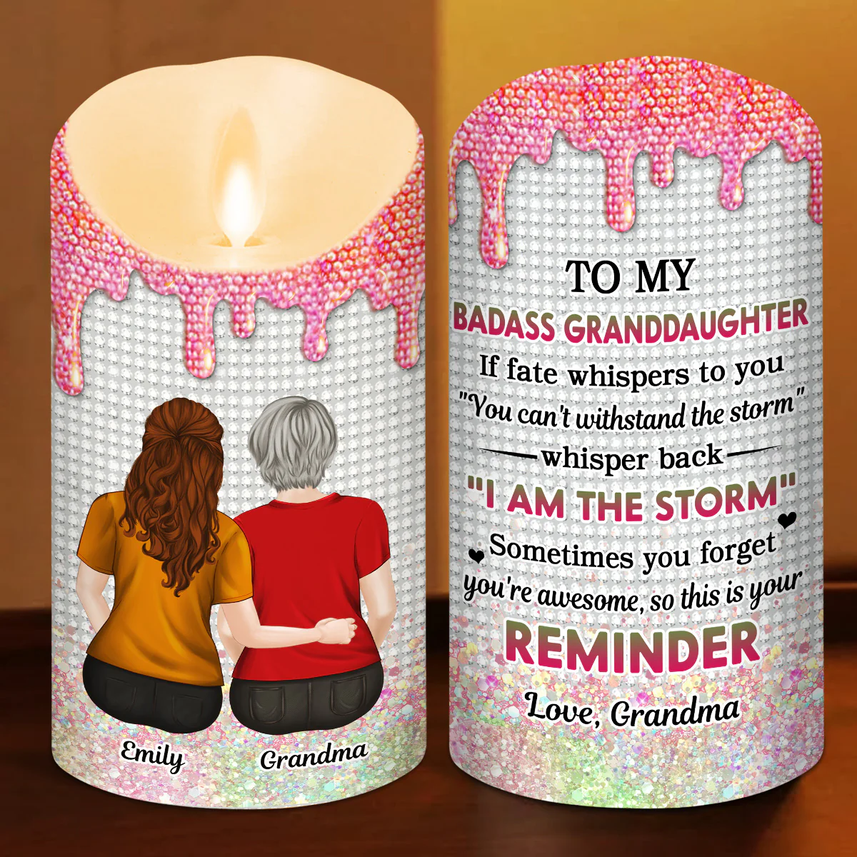 Warrior Granddaughter - Personalized Custom LED Candle - Image 5