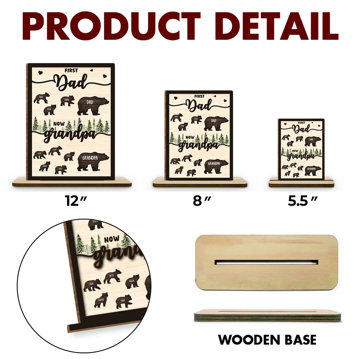 Was Dad Now Called Grandpa  - Personalized Custom 2-Layer Wood Plaque With Flat Base - Image 6