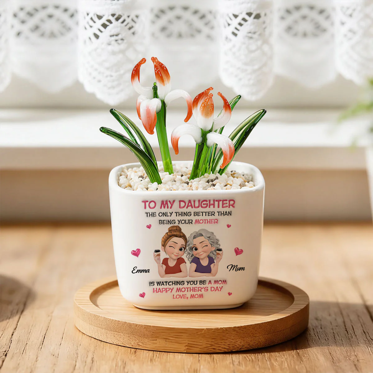 Watching Daughter Be A Mom - Personalized Custom Glass Birth Month Flower - Image 3