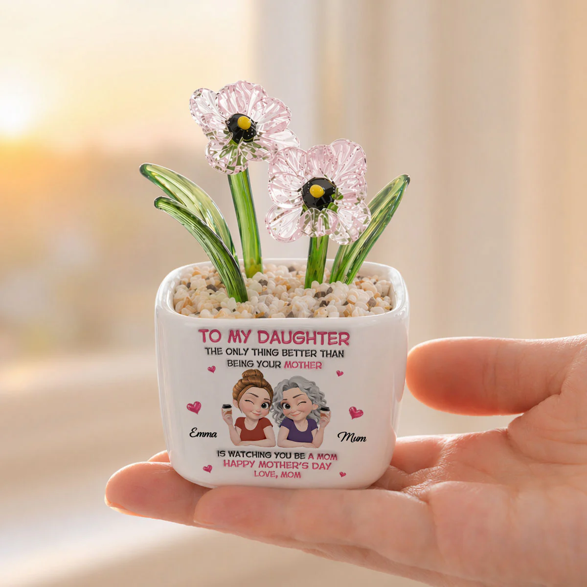 Watching Daughter Be A Mom - Personalized Custom Glass Birth Month Flower - Image 4