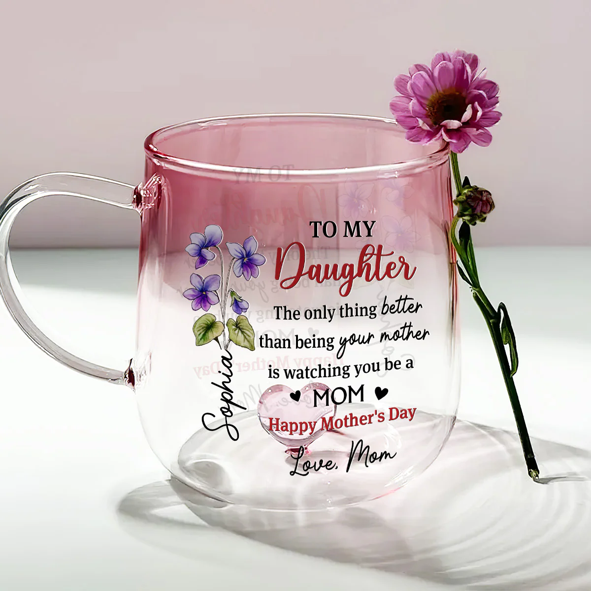 Watching Daughter Be A Mom - Personalized Custom Pink Gradient Glass Mug - Image 2