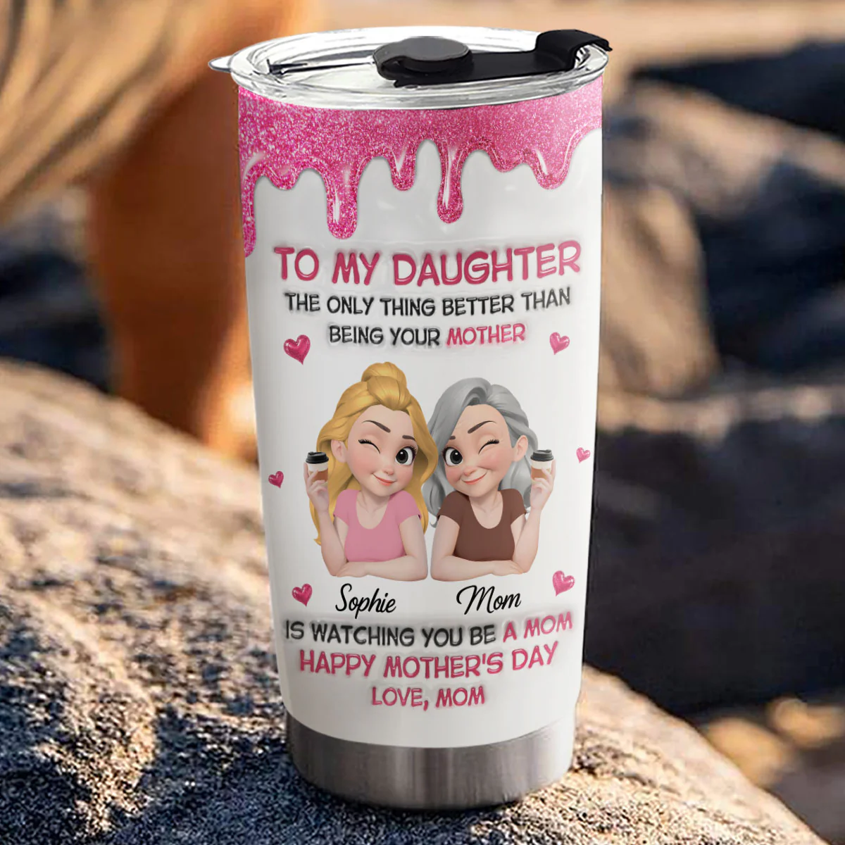 Watching Daughter Be A Mom Version 2 - Personalized Custom 3D Inflated Effect Tumbler - Image 4