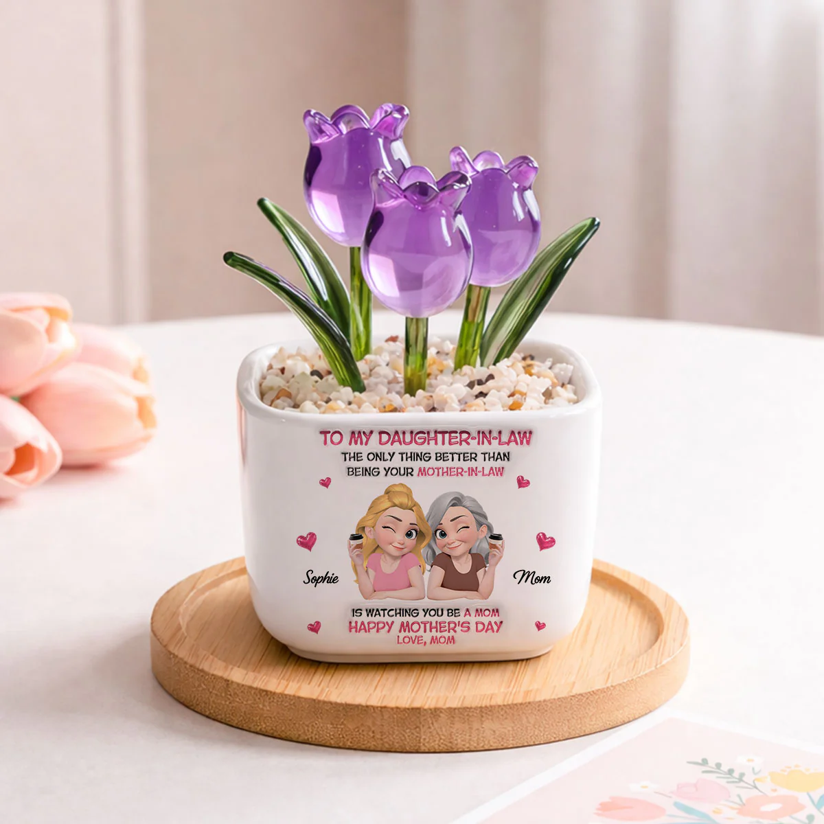Watching Daughter In Law Be A Mom - Personalized Custom Glass Everlasting Tulips