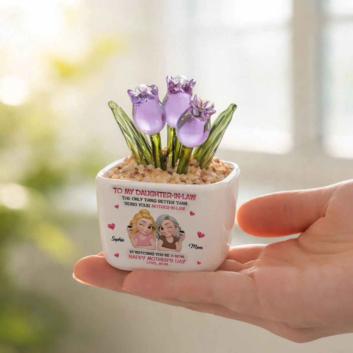Watching Daughter In Law Be A Mom - Personalized Custom Glass Everlasting Tulips - Image 4