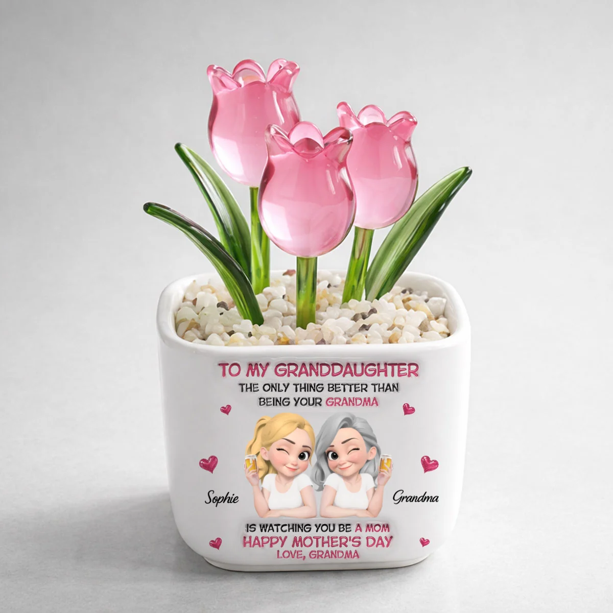 Watching Granddaughter Be A Mom - Personalized Custom Glass Everlasting Tulips - Image 10