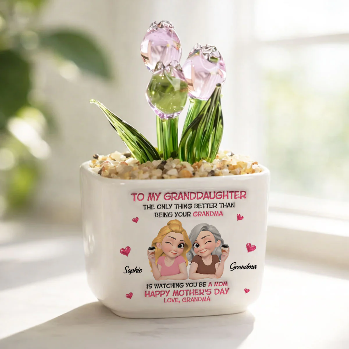 Watching Granddaughter Be A Mom - Personalized Custom Glass Everlasting Tulips - Image 2