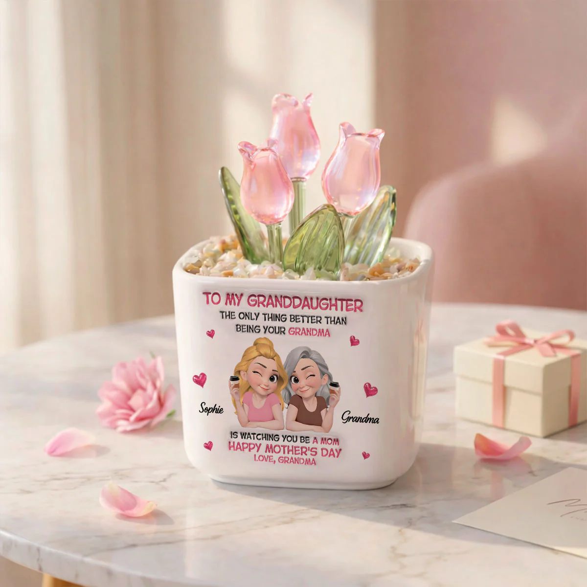 Watching Granddaughter Be A Mom - Personalized Custom Glass Everlasting Tulips - Image 6
