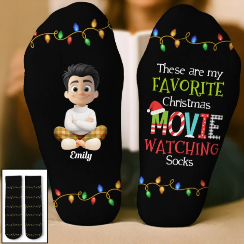 Watching Movies - Personalized Custom Crew Socks - Image 7