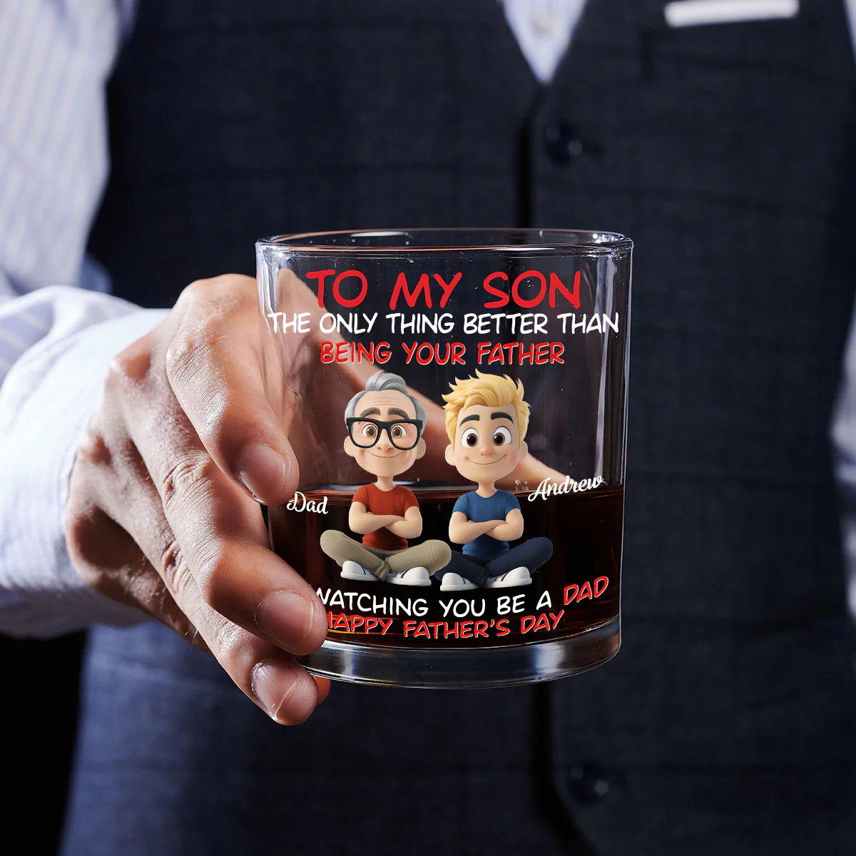 Watching My Son - Personalized Custom Whiskey Glass - Image 5