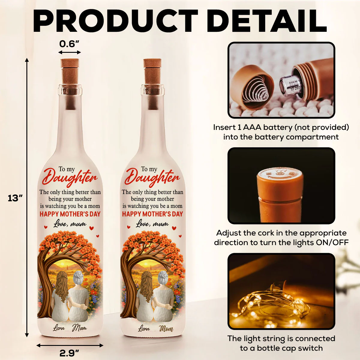 Watching You Be A Mom - Personalized Custom Bottle Lamp - Image 6