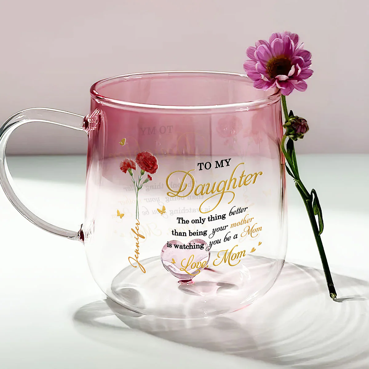 Watching You Be A Mom - Personalized Custom Pink Gradient Glass Mug - Image 2