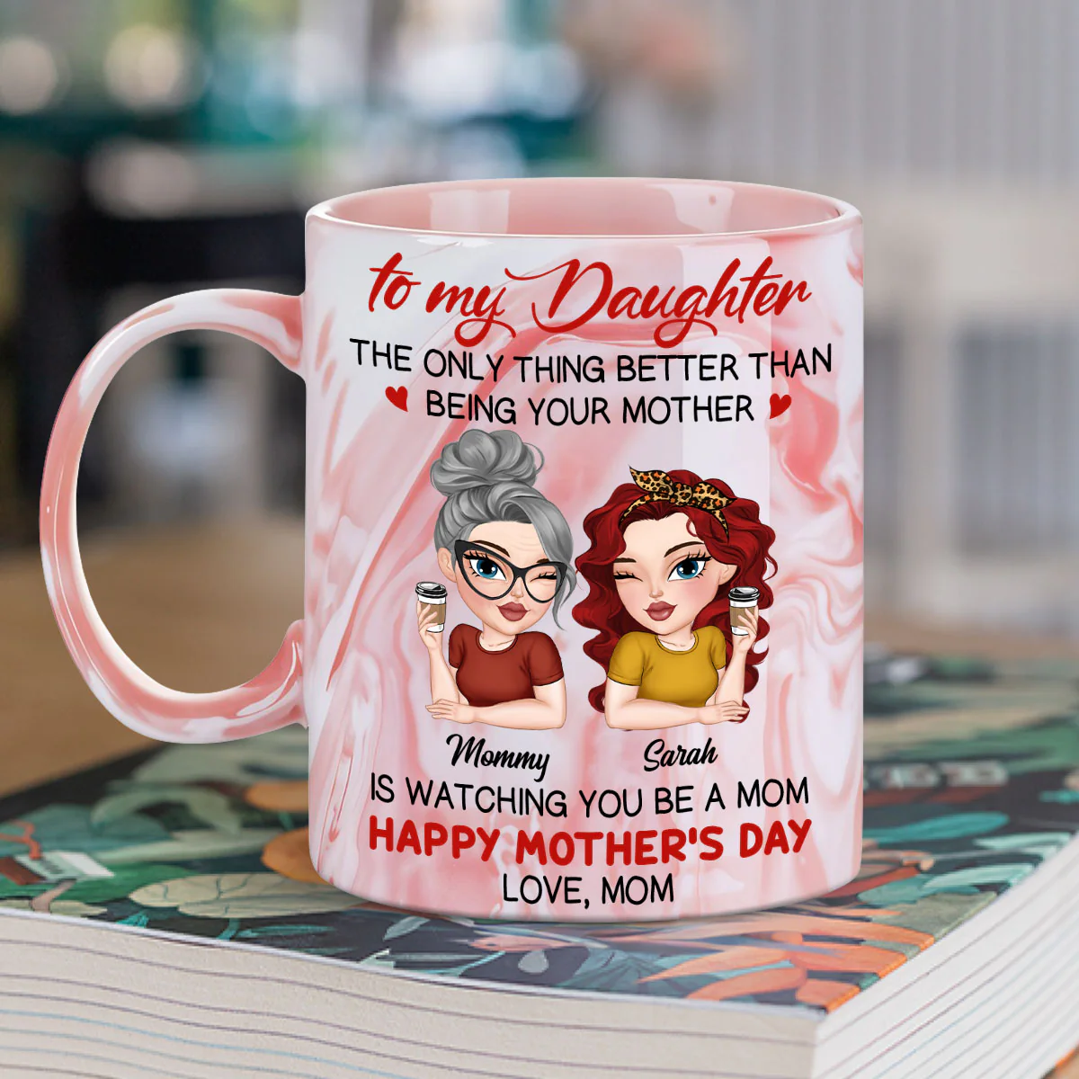 Watching You Be A Mom - Personalized Custom Pink Marble Mug - Image 2