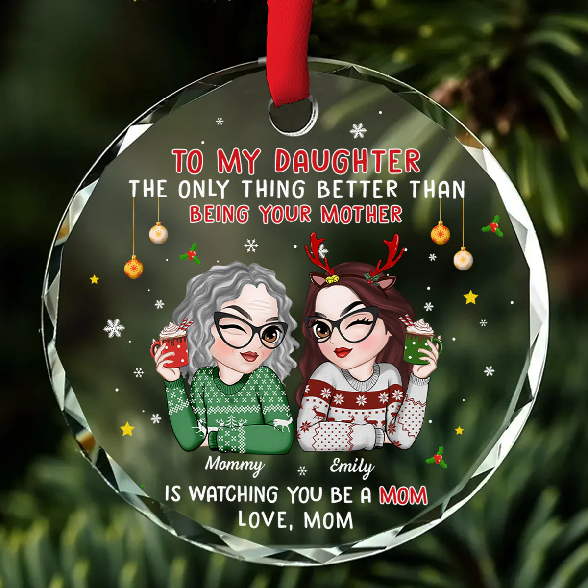 Watching You Be A Mother - Personalized Custom Glass Ornament - Image 5
