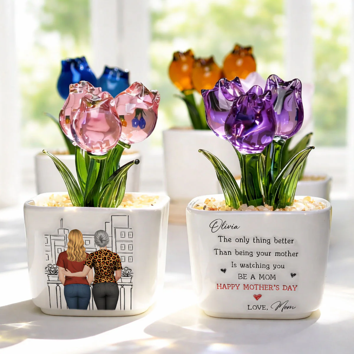 Watching You Be Caring Mom - Personalized Custom 3D Inflated Effect Glass Everlasting Tulips