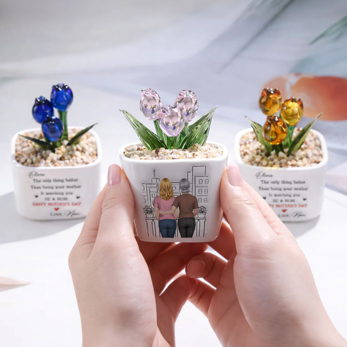 Watching You Be Caring Mom - Personalized Custom 3D Inflated Effect Glass Everlasting Tulips - Image 3