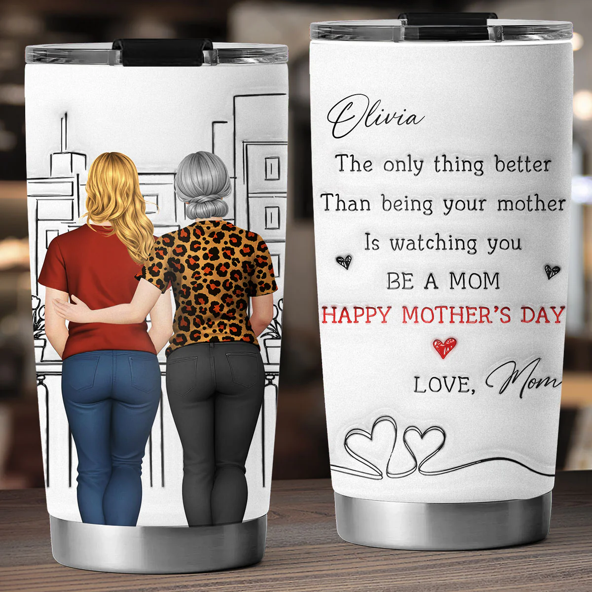 Watching You Be Caring Mom - Personalized Custom 3D Inflated Tumbler - Image 2