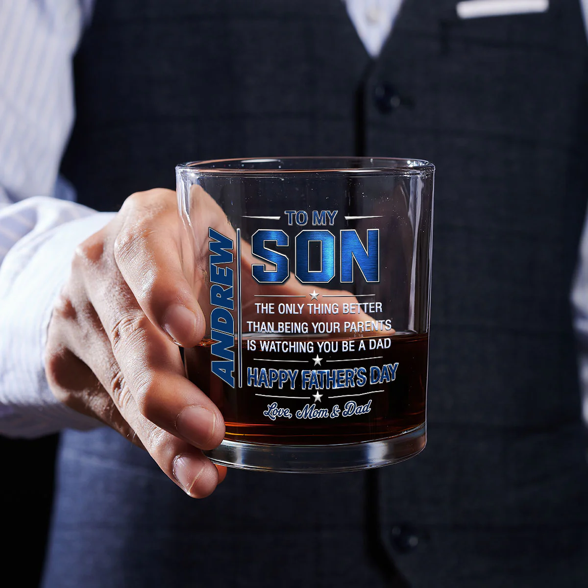 Watching You Being A Dad - Personalized Custom Whiskey Glass - Image 5