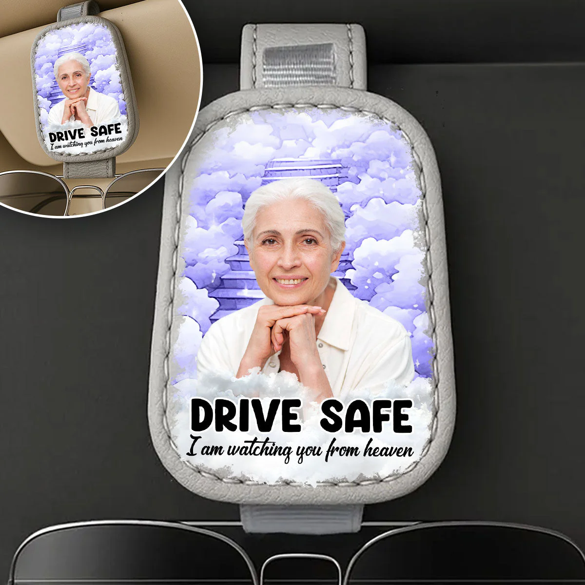 Watching You From Heaven - Personalized Custom Sunglasses Holder For Car Visor - Image 2