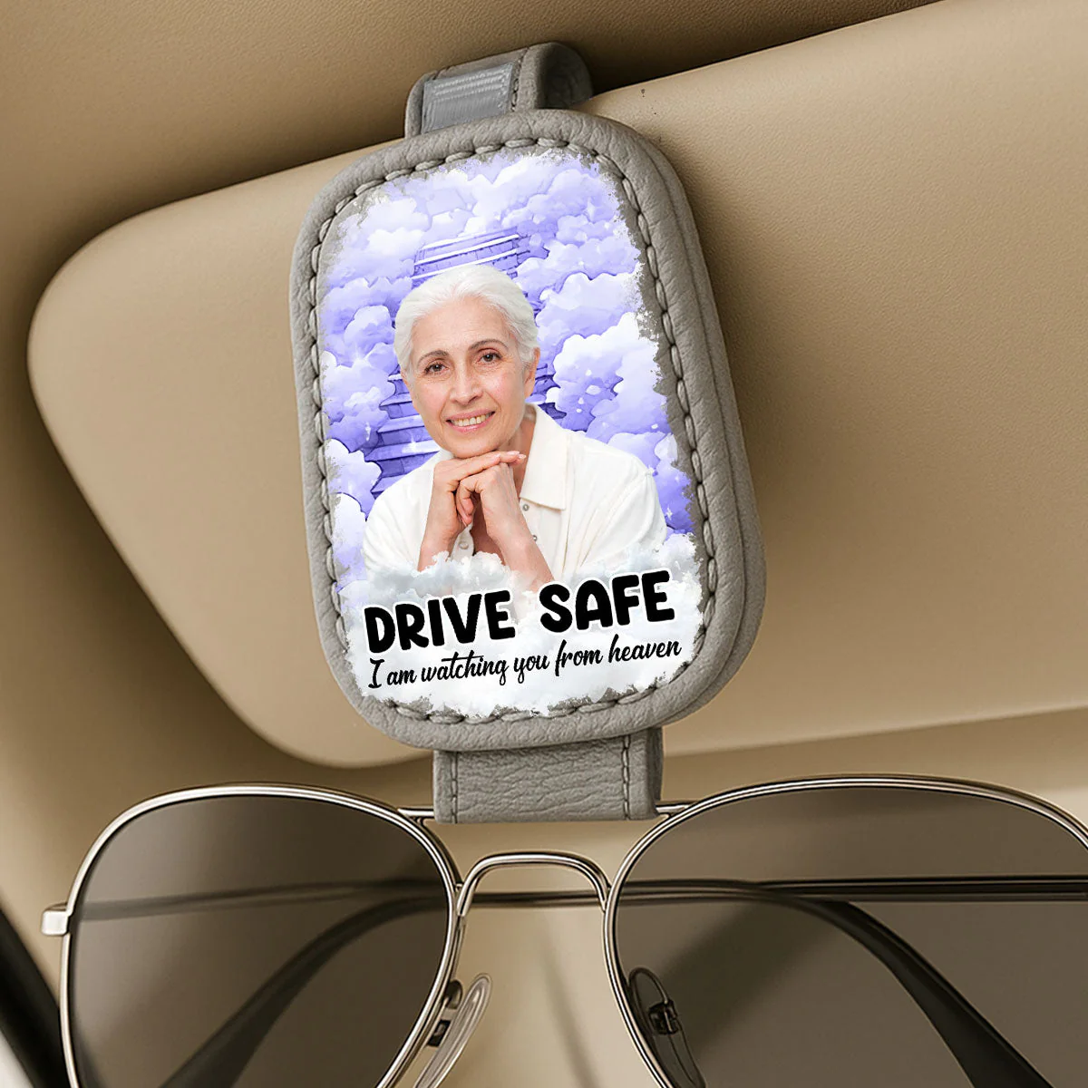 Watching You From Heaven - Personalized Custom Sunglasses Holder For Car Visor - Image 5
