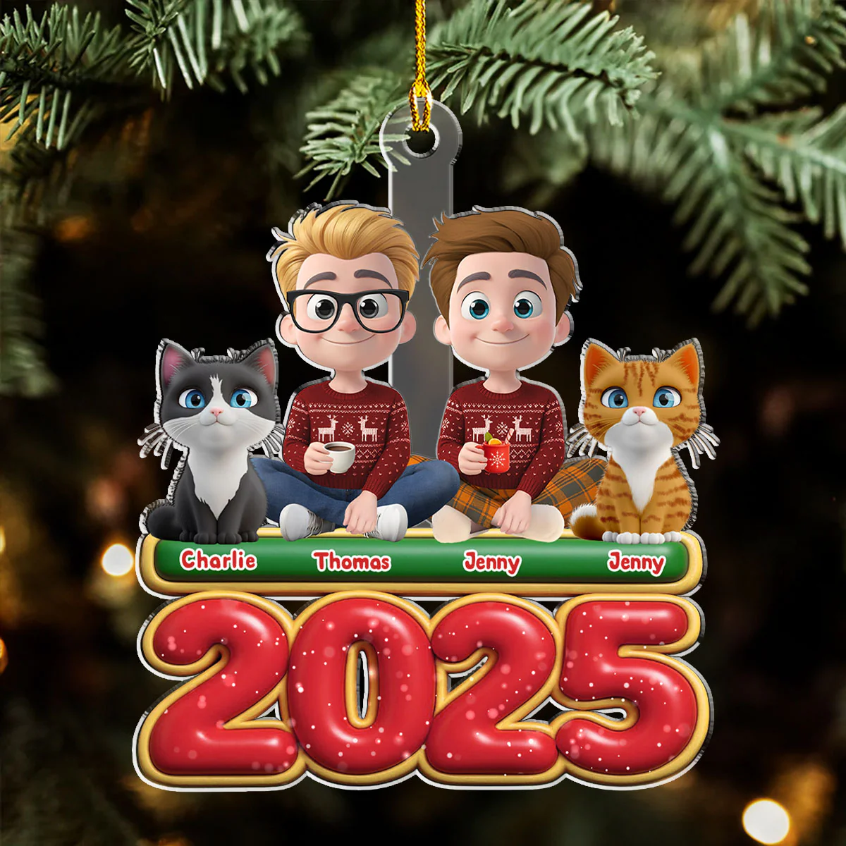 We And Our Cat Version 2 - Personalized Custom Acrylic Ornament - Image 5
