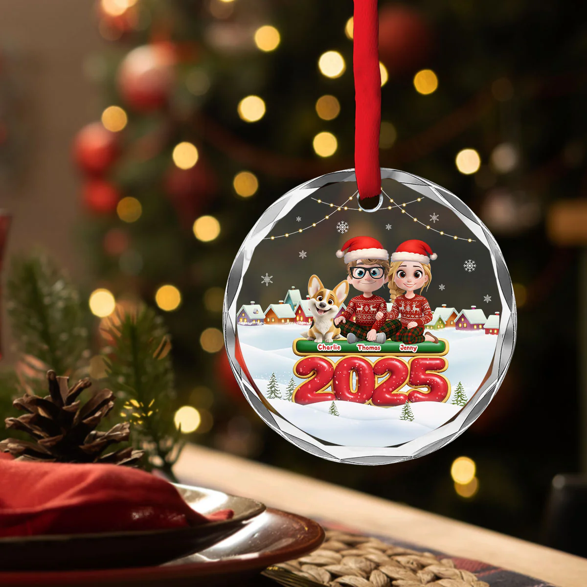 We And Our Dog - Personalized Custom Glass Ornament - Image 4