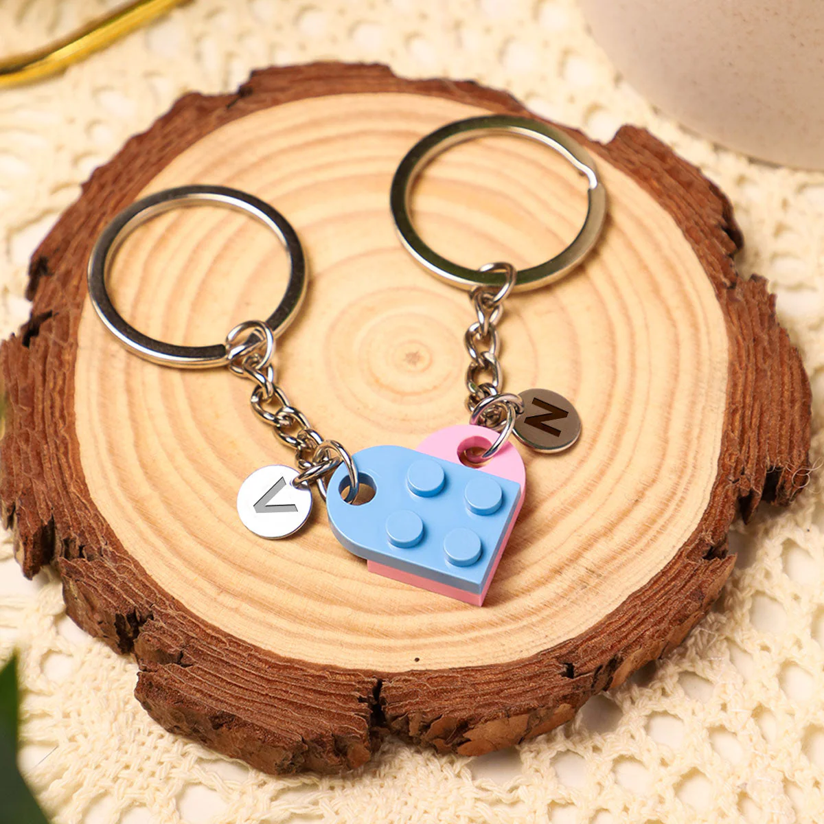 We Are A Perfect Match - Personalized Custom Heart Brick Keychain - Image 2
