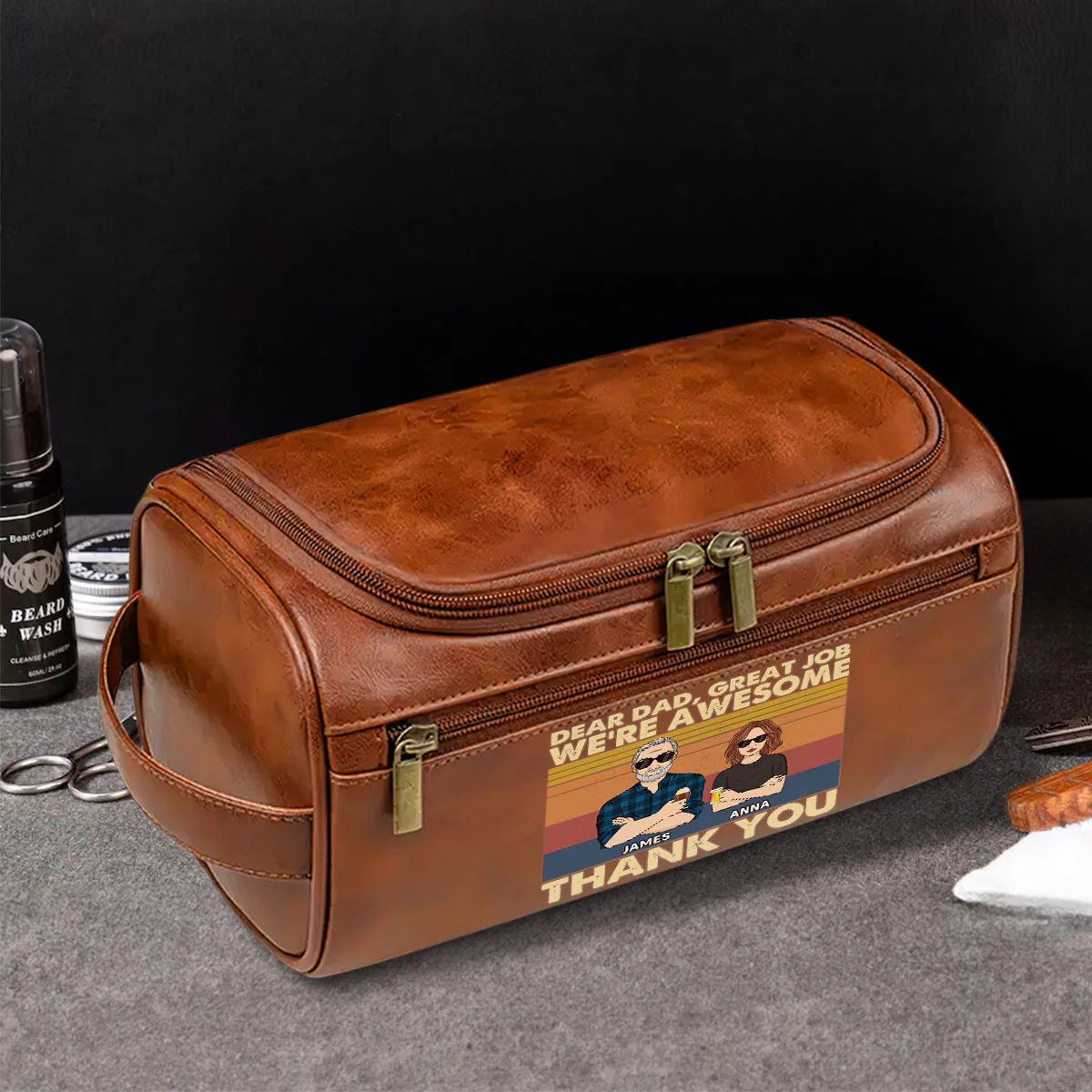 We Are Awesome - Personalized Custom Leather Toiletry Bag - Image 3