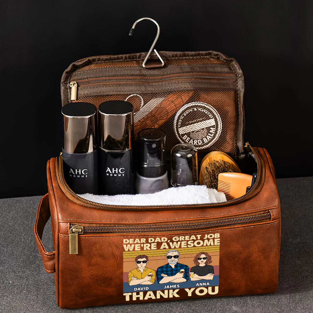We Are Awesome - Personalized Custom Leather Toiletry Bag - Image 4