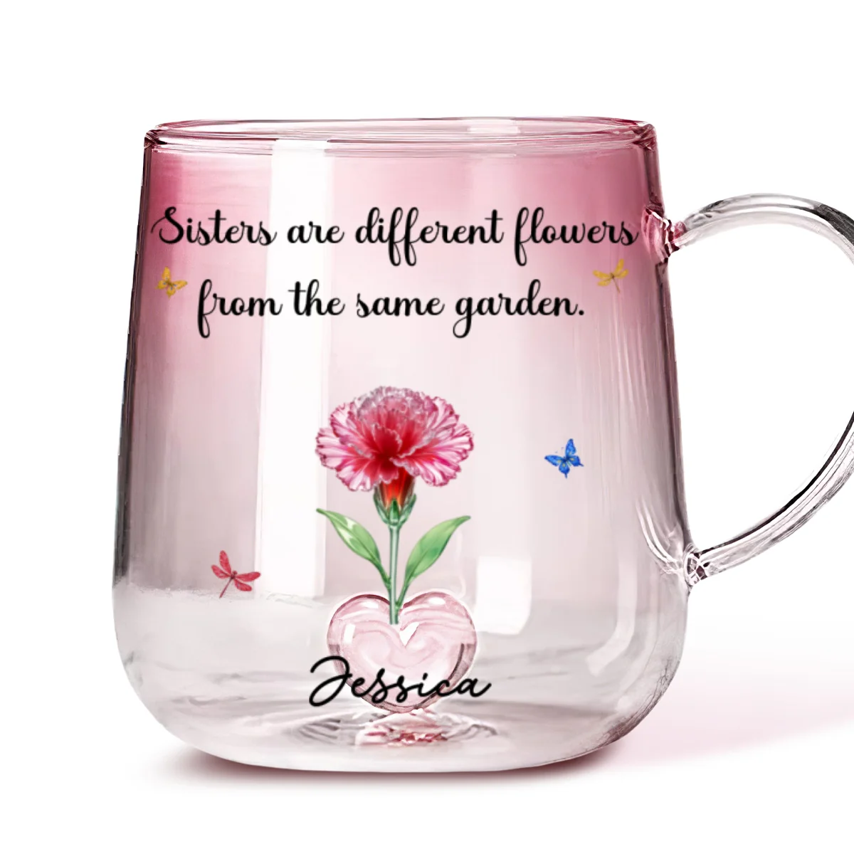 We Are Flowers - Personalized Custom Pink Gradient Glass Mug - Image 6