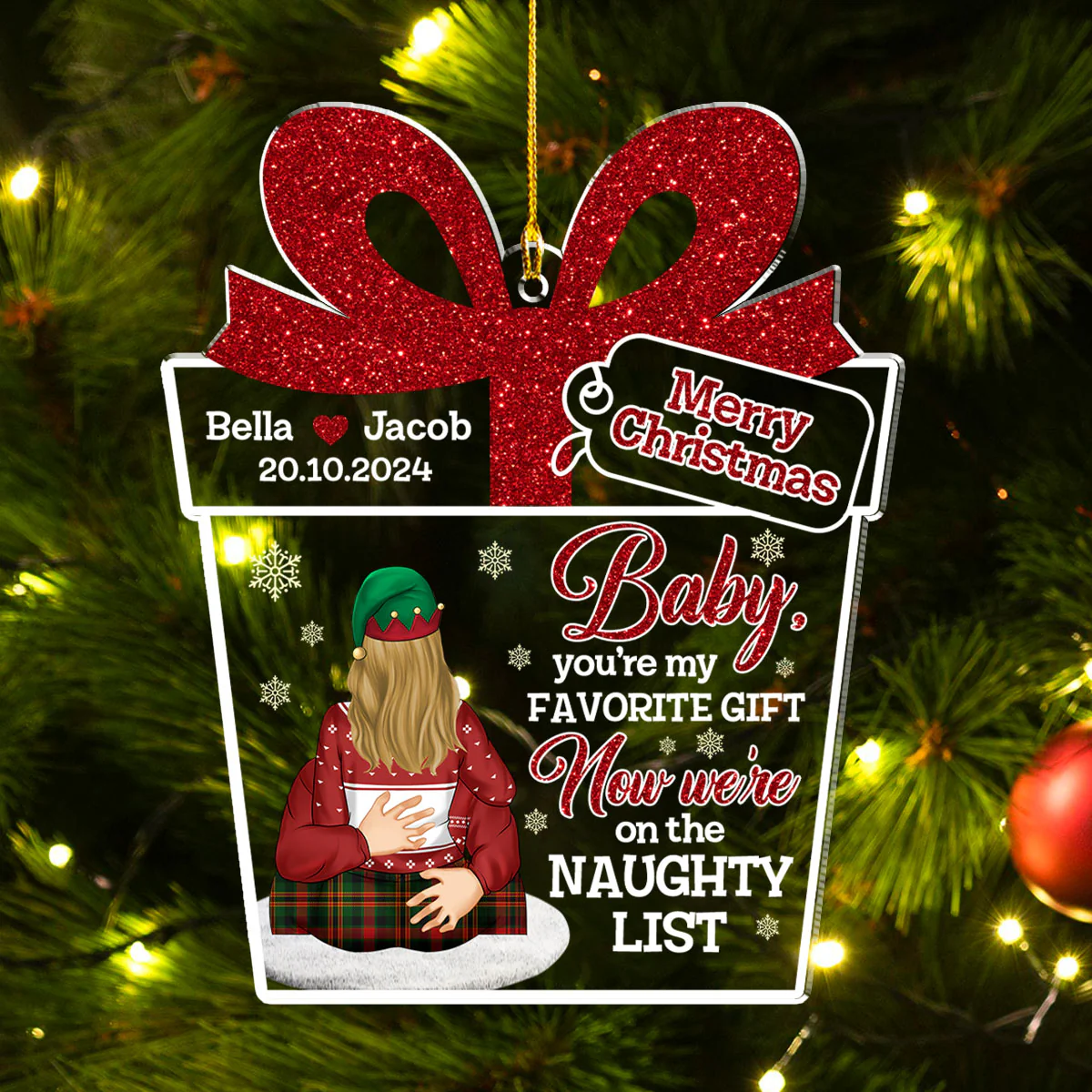 We Are On The Naughty List - Personalized Custom Acrylic Ornament - Image 3