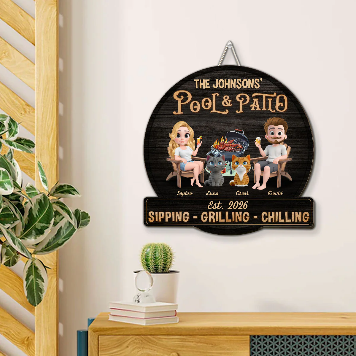 We At Pool And Patio With Cat - Personalized Custom Wood Sign - Image 3