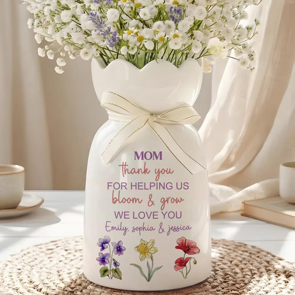 We Bloom And Grow With Love - Personalized Custom Ribbon Tie Flower Vase