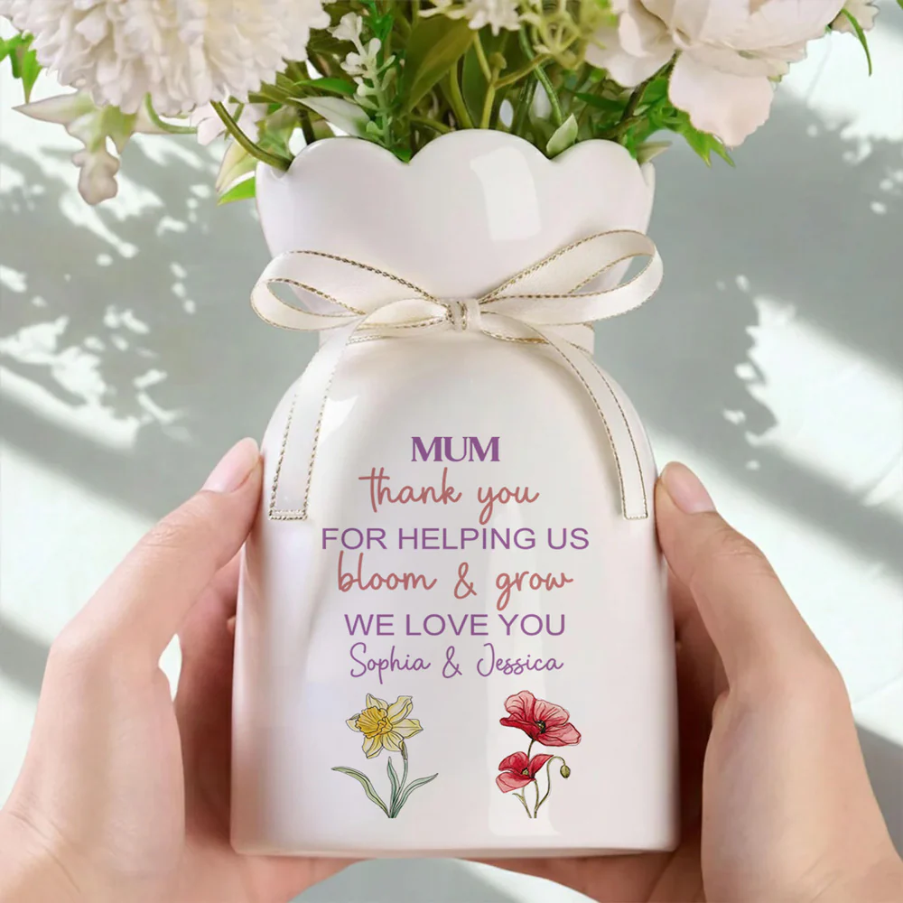 We Bloom And Grow With Love - Personalized Custom Ribbon Tie Flower Vase - Image 4