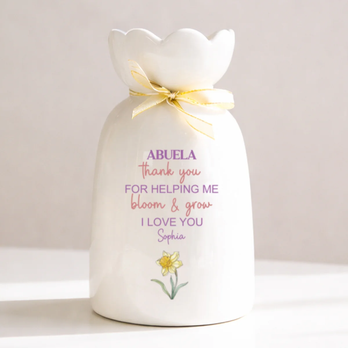 We Bloom And Grow With Love - Personalized Custom Ribbon Tie Flower Vase - Image 6