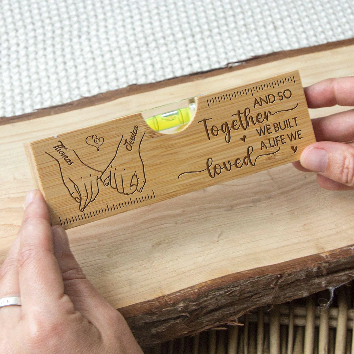 We Built A Life We Loved - Personalized Custom Engraved Wooden Spirit Level Bottle Opener - Image 4