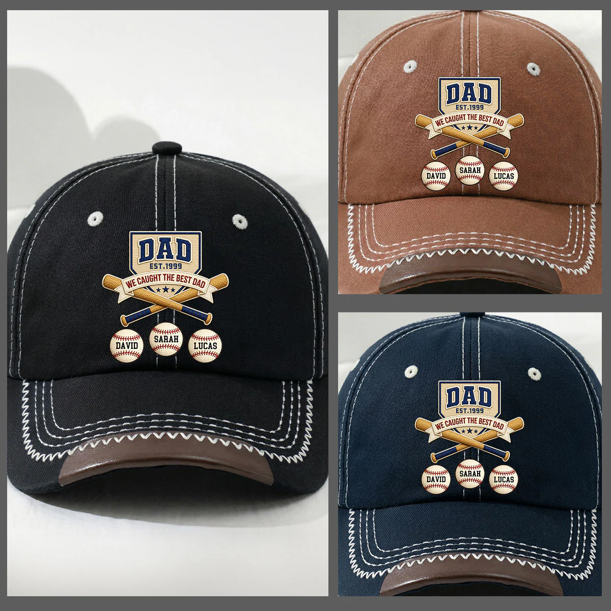 We Caught The Best Baseball Dad - Personalized Custom Vintage Soft Baseball Cap - Image 3