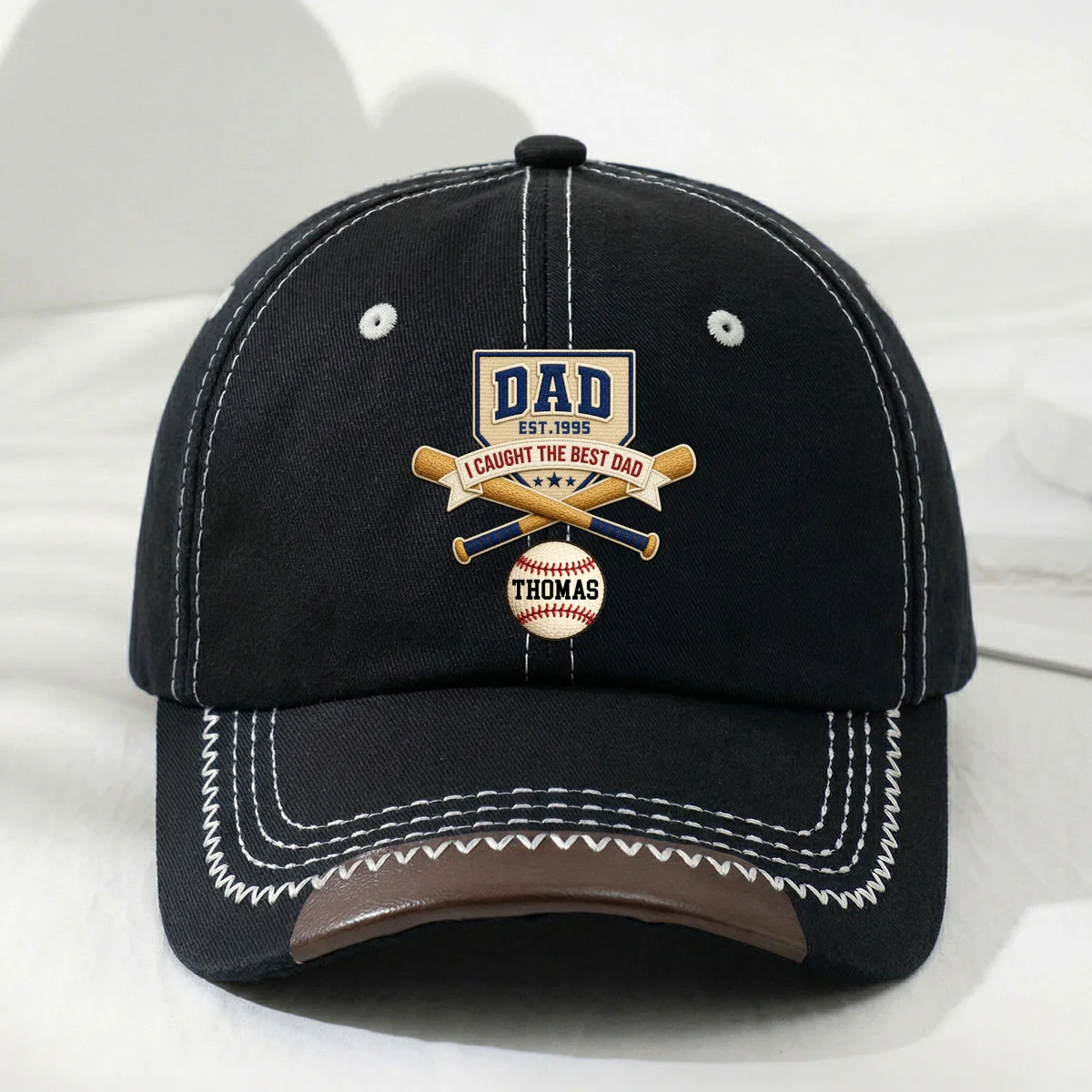 We Caught The Best Baseball Dad - Personalized Custom Vintage Soft Baseball Cap - Image 8