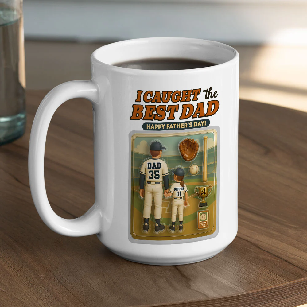 We Caught The Best Dad Baseball - Personalized Custom Coffee Mug - Image 5