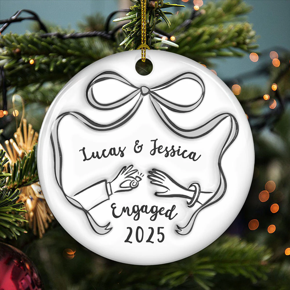 We Got Engaged - Personalized Custom 3D Inflated Effect Ceramic Ornament - Image 4