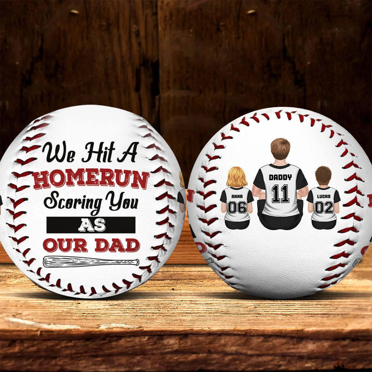 We Hit A Homerun Scoring You As Our Dad - Personalized Custom Baseball - Image 5
