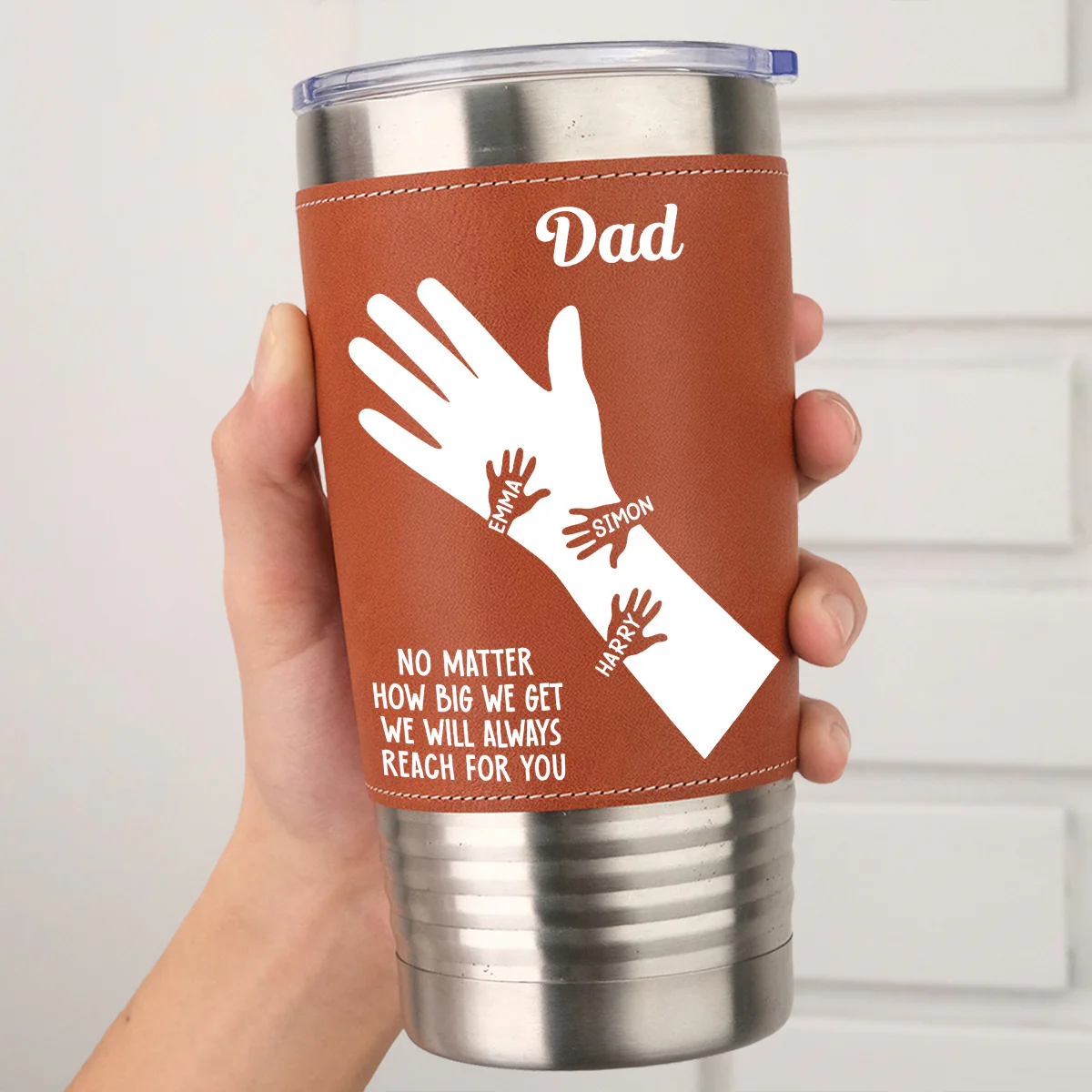 We Hold Our Hands Together And Forever - Personalized Custom Leather Tumbler - Image 5