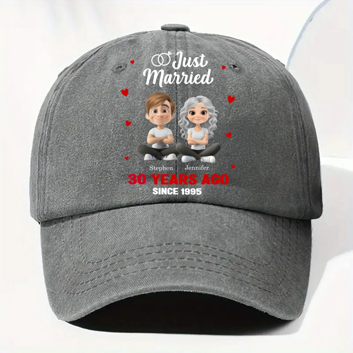 We Just Married - Personalized Custom Vintage Washed Denim Cap - Image 7