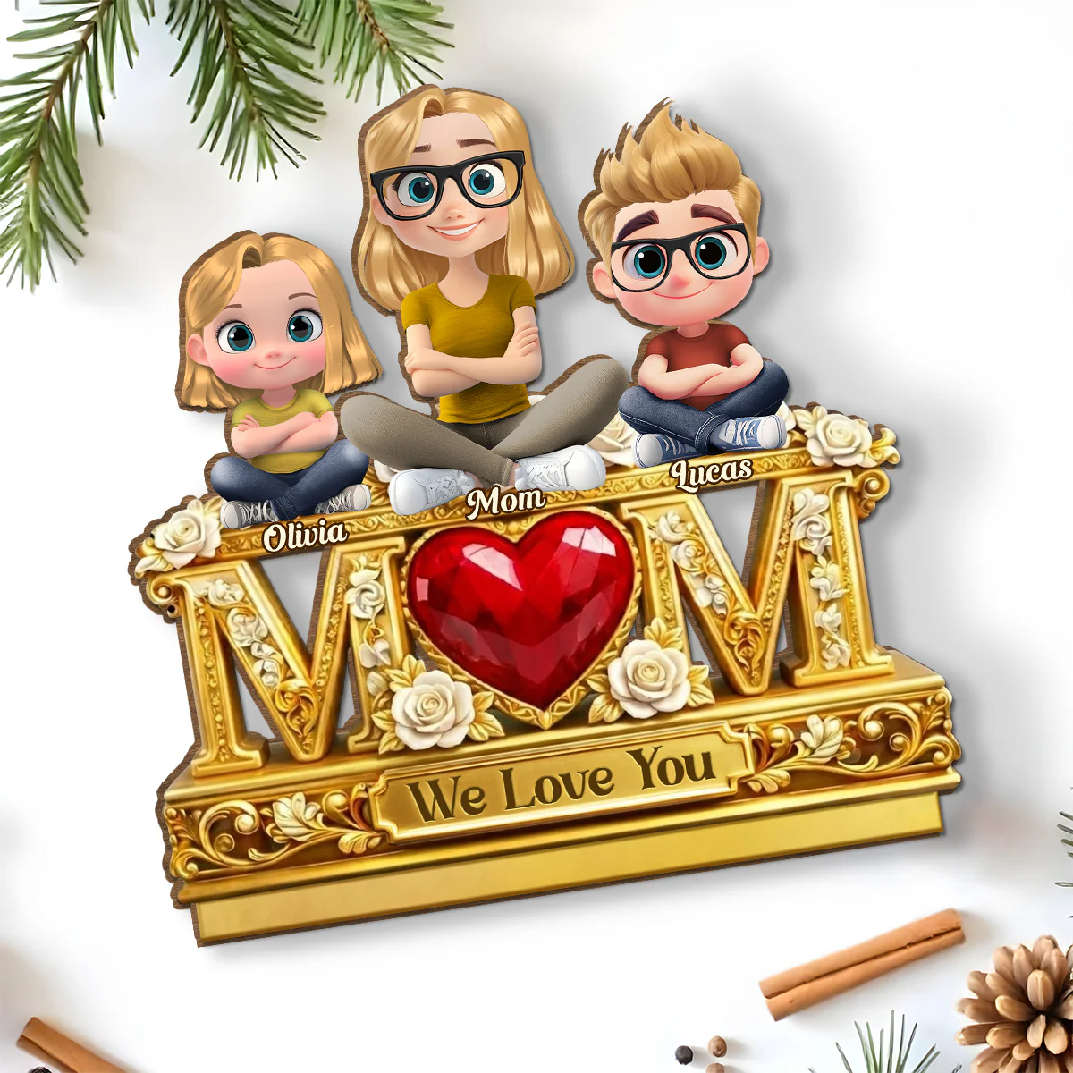 We Love Mommy - Personalized Custom 2-Layer Wood Plaque With Flat Base - Image 2