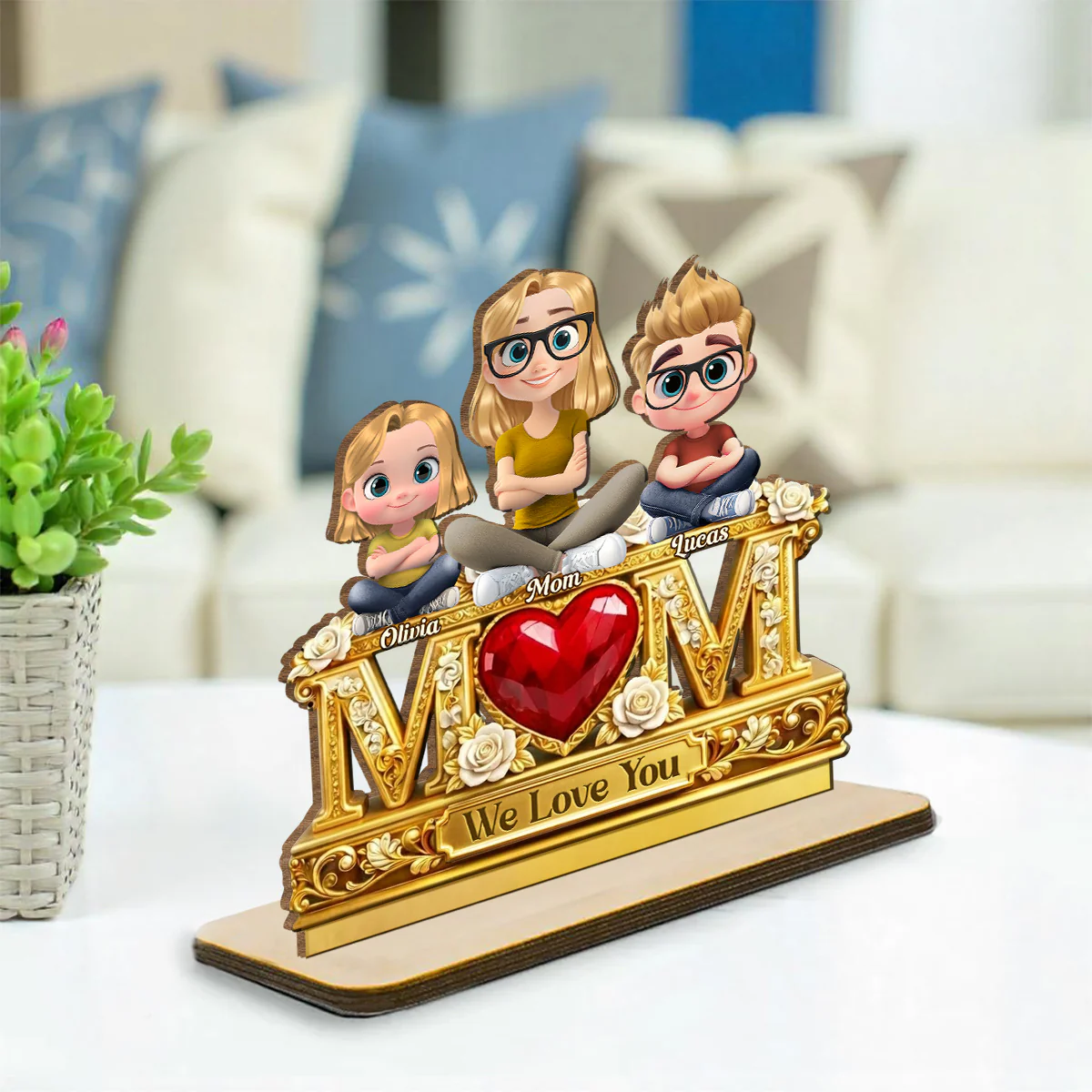We Love Mommy - Personalized Custom 2-Layer Wood Plaque With Flat Base - Image 3