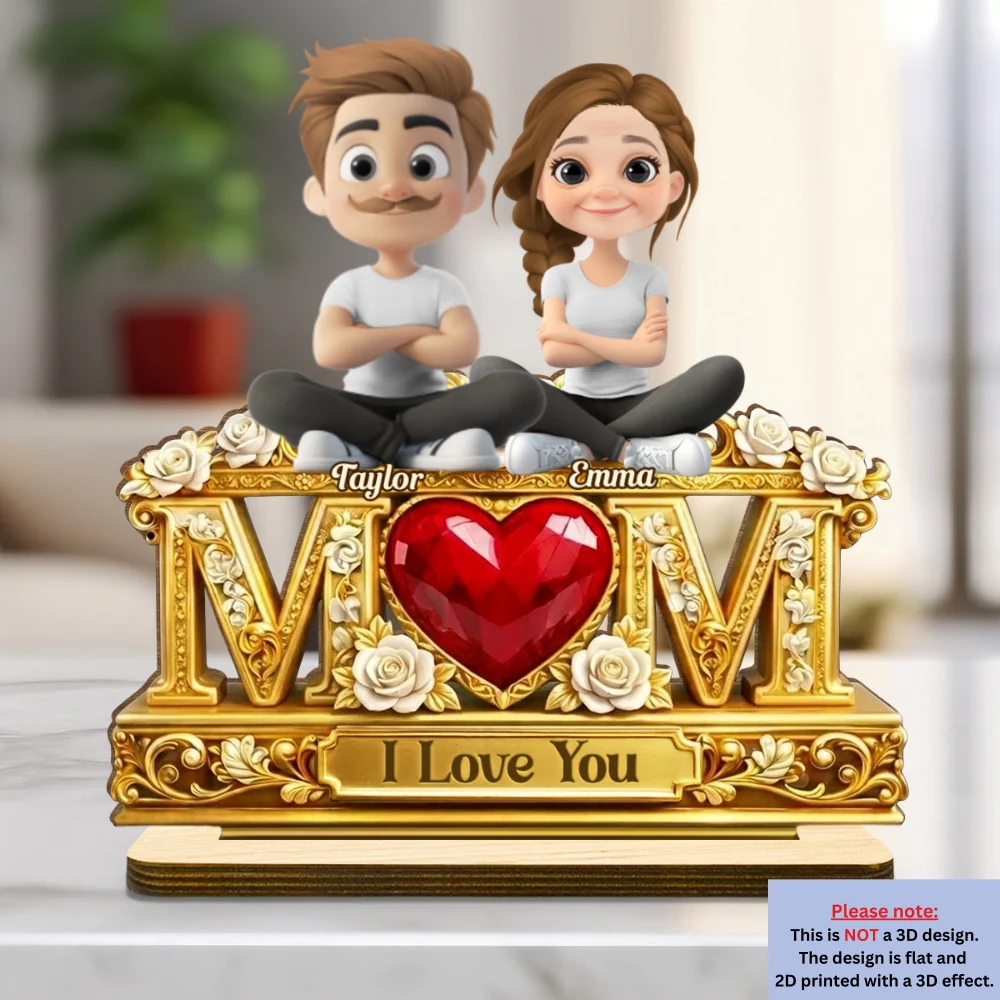 We Love Mommy - Personalized Custom 2-Layer Wood Plaque With Flat Base - Image 4