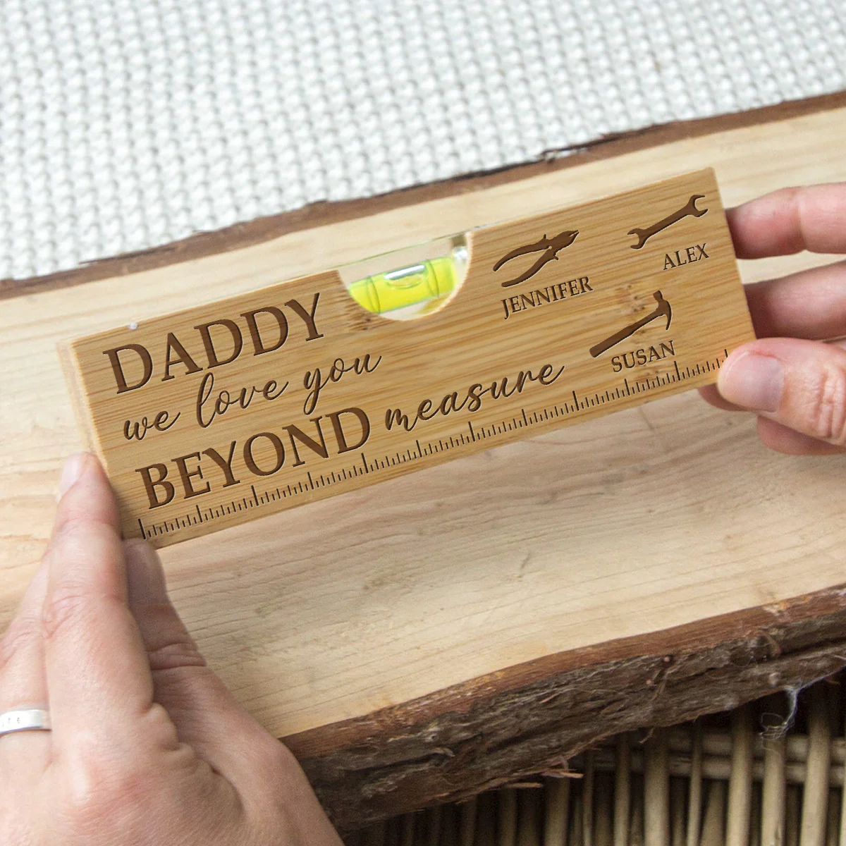 We Love You Beyond Measure - Personalized Custom Engraved Wooden Spirit Level Bottle Opener - Image 2