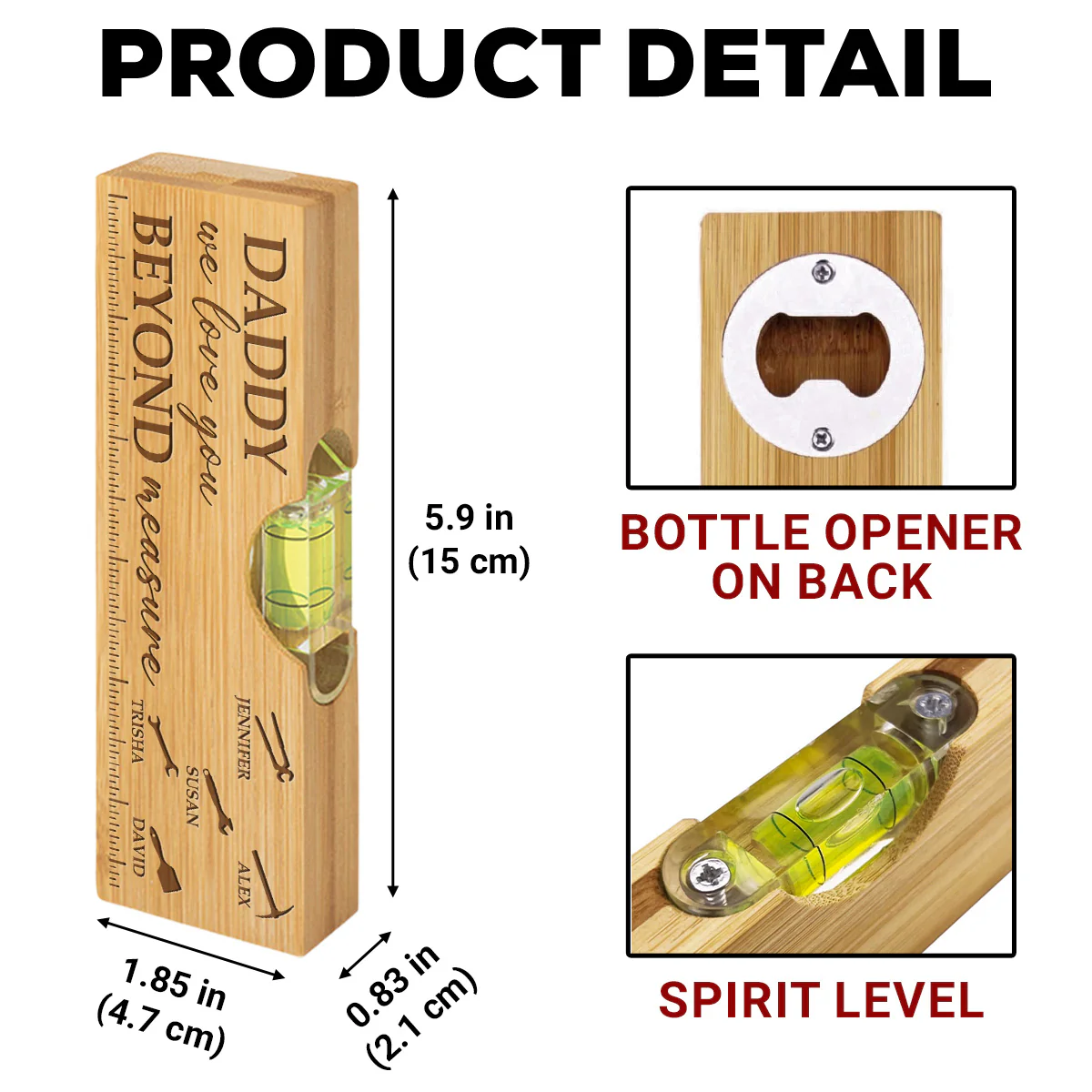 We Love You Beyond Measure - Personalized Custom Engraved Wooden Spirit Level Bottle Opener - Image 5